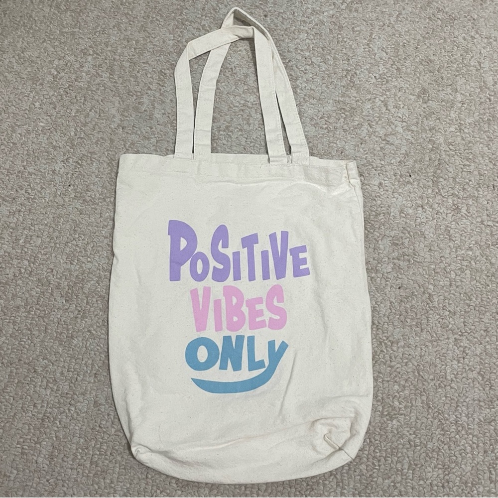 “Positive Vibes Only” Tote Bag | Cute beige tote bag
